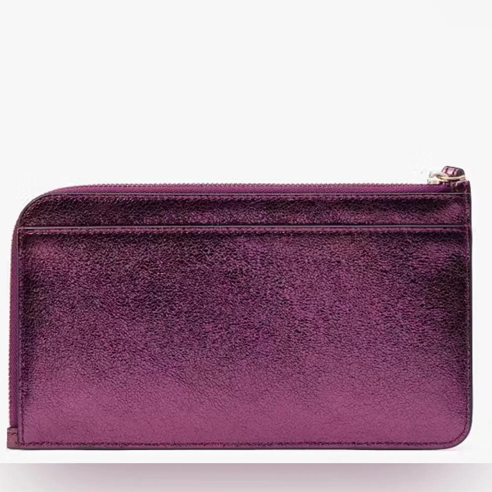 Kate Spade Lucy Metallic Medium L-zip Wristlet Dark Raspberry